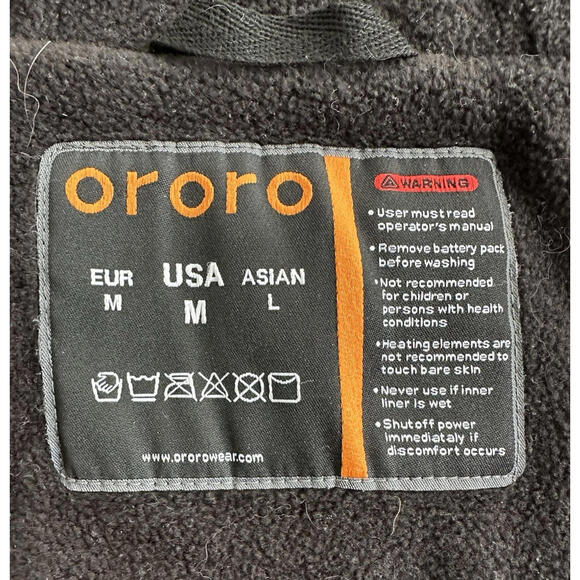 ORORO Heated Fleece Full Zip Hoodie Mens M Black Sweatshirt No Battery EUC - Picture 5 of 8